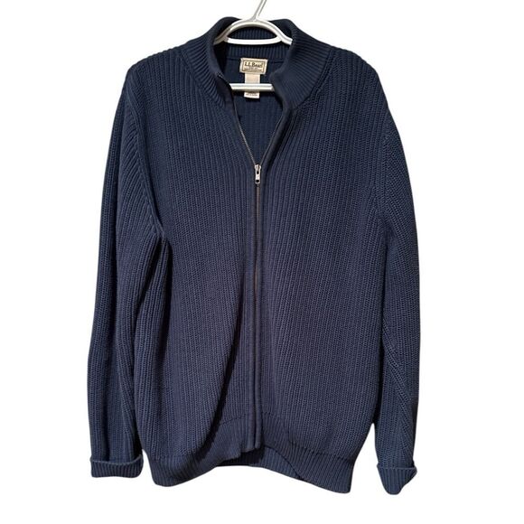 L L Bean Cotton Waffle Sweater Full Zip Size Large Men’s Winter Sweater - Picture 1 of 8